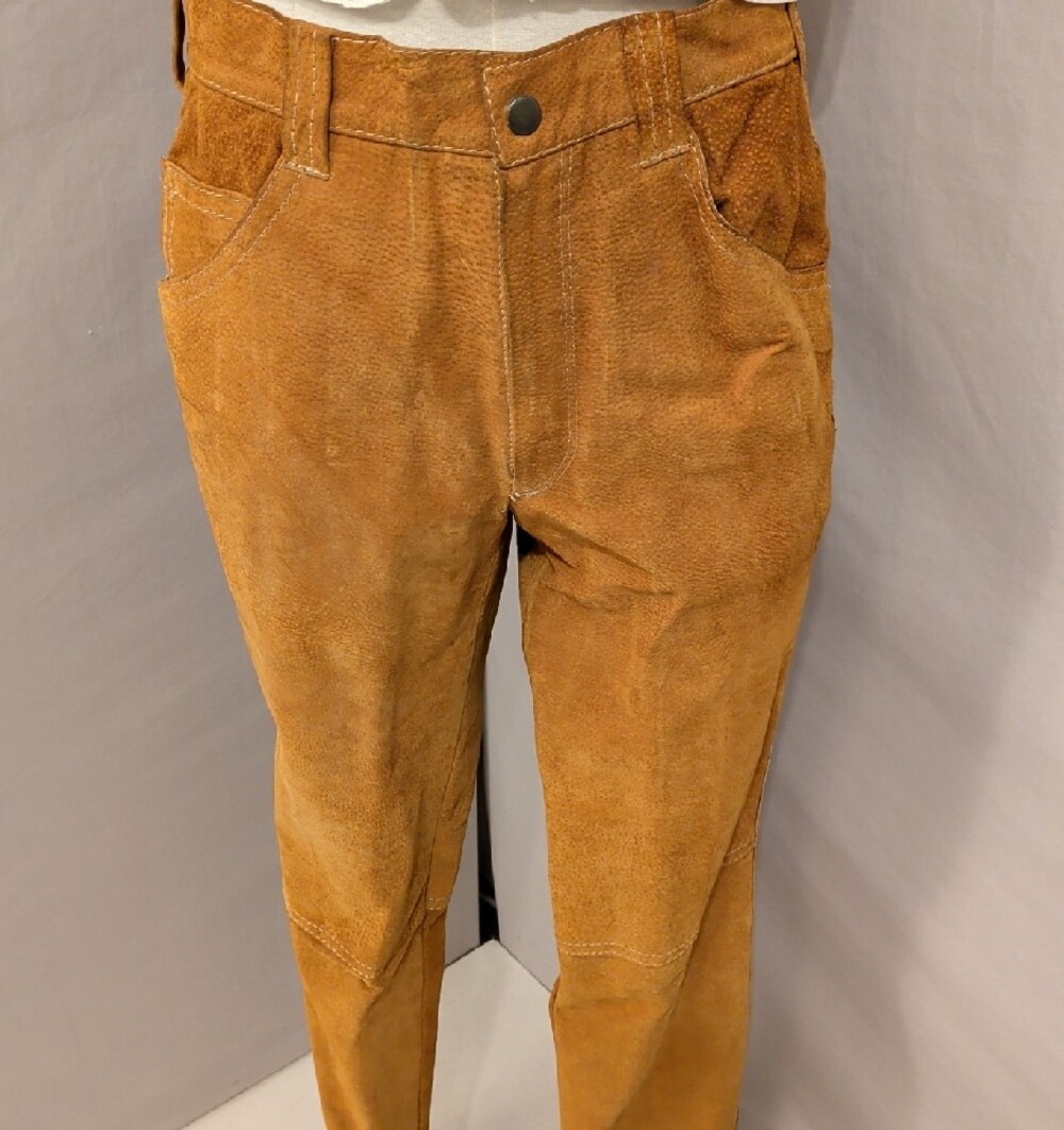 Vintage Suede Leather Long Vest and Pants 60s 70s Mod Groovy Hippie Women's SeeM - Picture 8 of 16